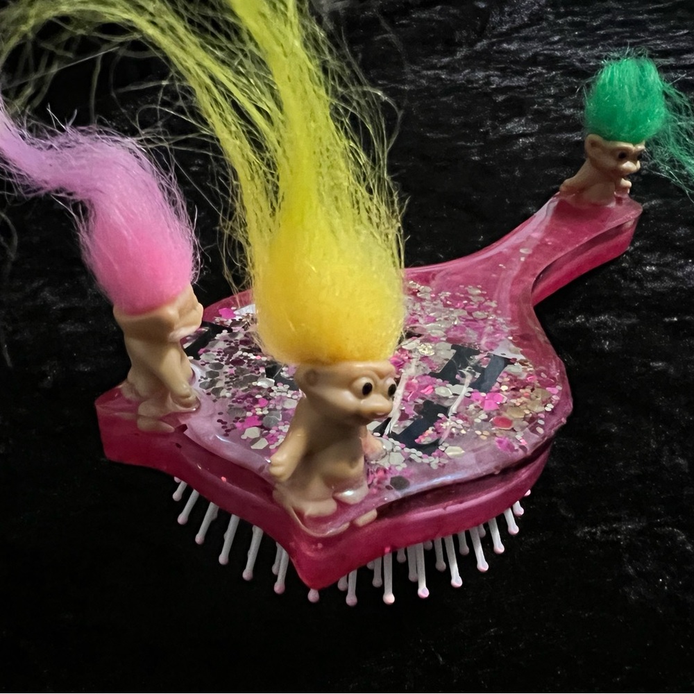 TROLL HAIR - HANDMADE CUSTOM Pink Troll Hair Brush with Glitter